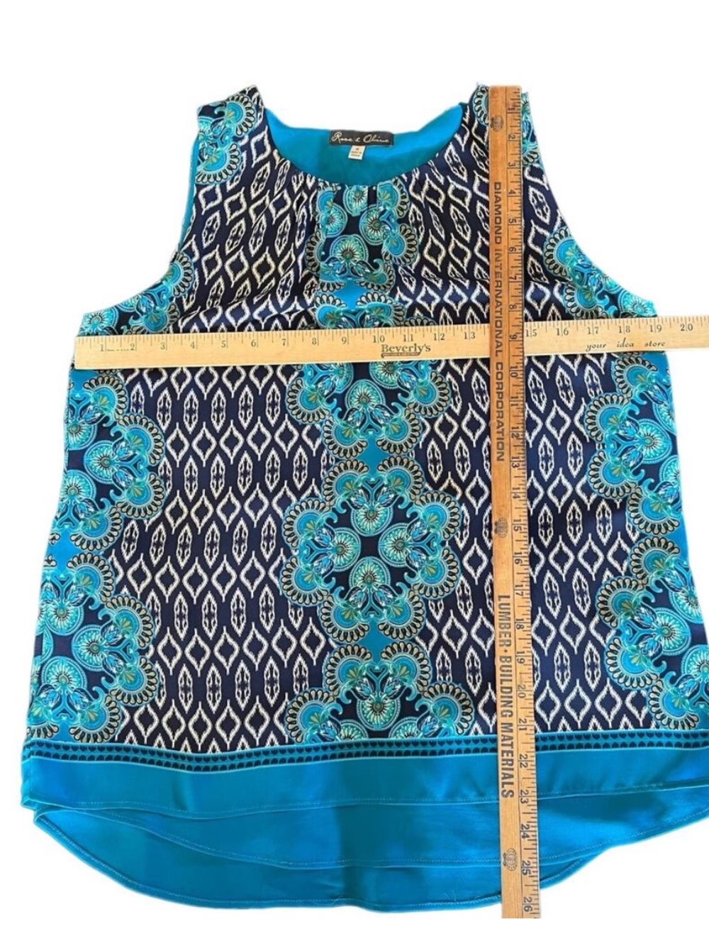 Rose & Olive Navy and Turquoise Patterned Sleeveless Blouse - Picture 4 of 6